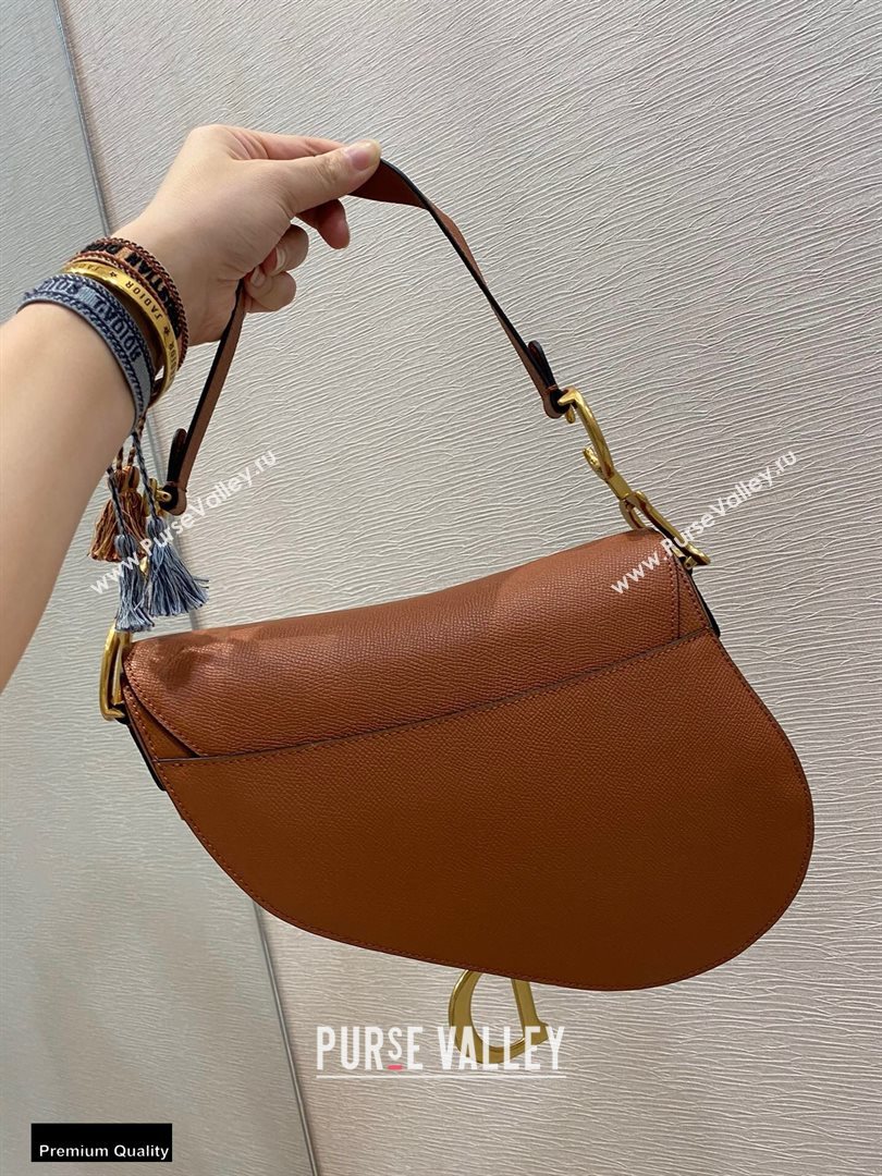 Dior Saddle Bag in Grained Calfskin Dark Tan 2020 (vivi-20112512)