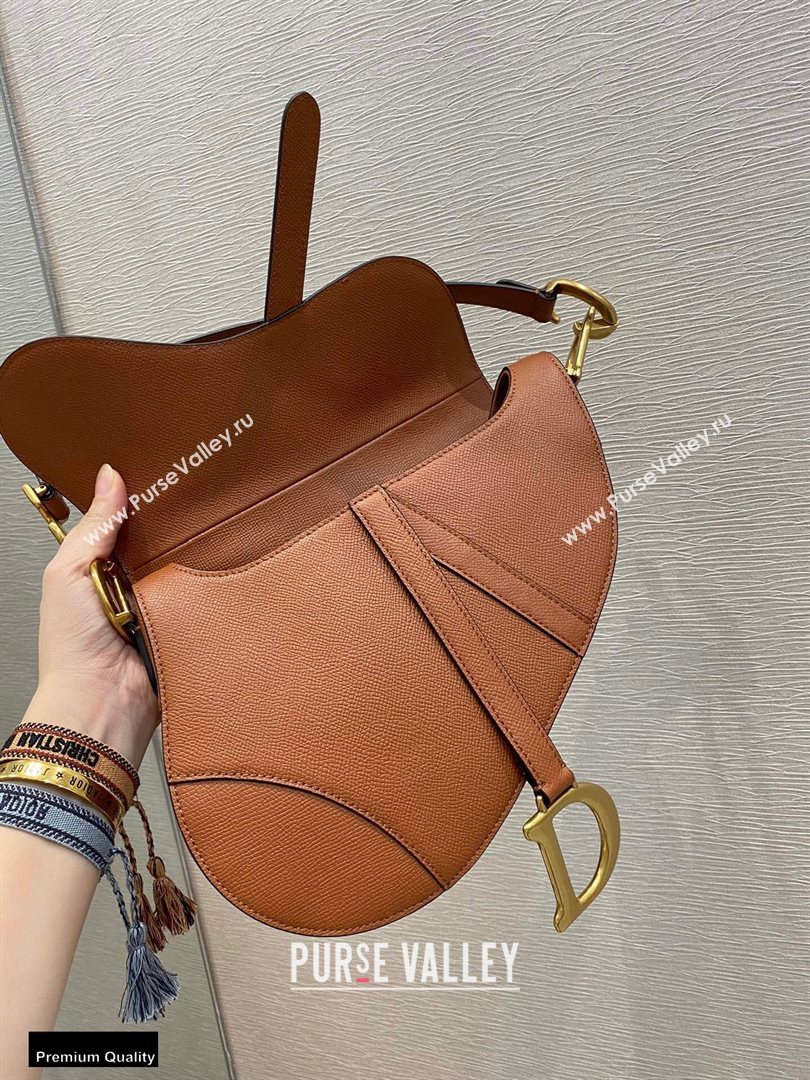 Dior Saddle Bag in Grained Calfskin Dark Tan 2020 (vivi-20112512)