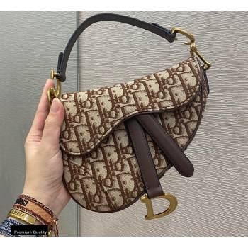 Dior Mini Saddle Bag in Oblique Jacquard Brown (vivi-20112511)