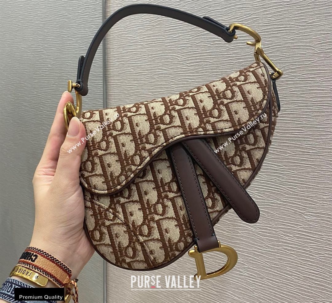 Dior Mini Saddle Bag in Oblique Jacquard Brown (vivi-20112511)