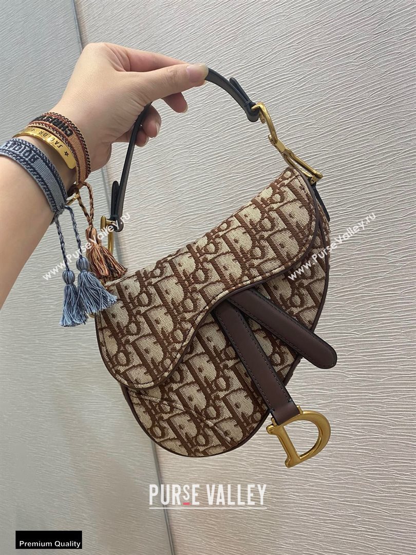 Dior Mini Saddle Bag in Oblique Jacquard Brown (vivi-20112511)