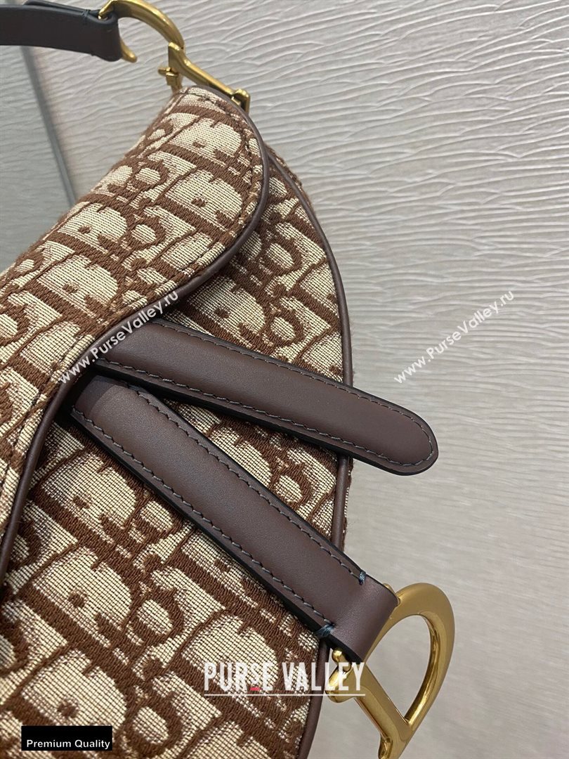 Dior Mini Saddle Bag in Oblique Jacquard Brown (vivi-20112511)