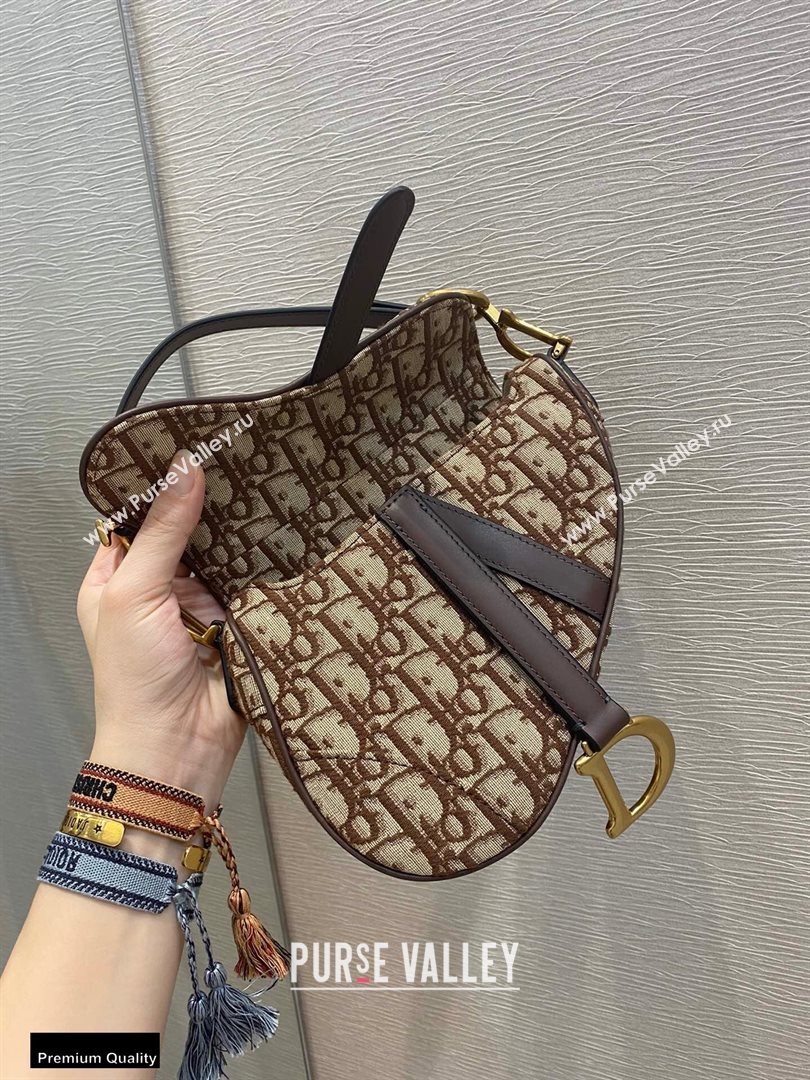 Dior Mini Saddle Bag in Oblique Jacquard Brown (vivi-20112511)