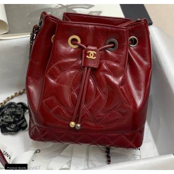 Chanel Shiny Aged Calfskin Drawstring Bucket Bag AS1877 Burgundy 2020 (jiyuan-20112629)