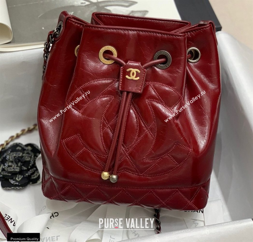 Chanel Shiny Aged Calfskin Drawstring Bucket Bag AS1877 Burgundy 2020 (jiyuan-20112629)