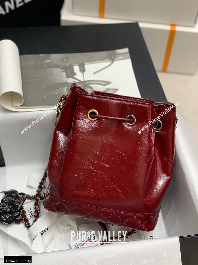 Chanel Shiny Aged Calfskin Drawstring Bucket Bag AS1877 Burgundy 2020 (jiyuan-20112629)