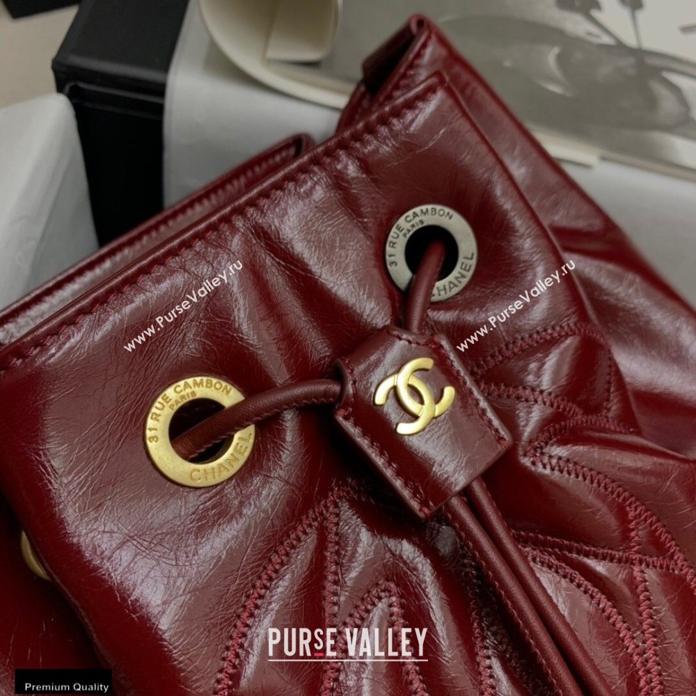 Chanel Shiny Aged Calfskin Drawstring Bucket Bag AS1877 Burgundy 2020 (jiyuan-20112629)