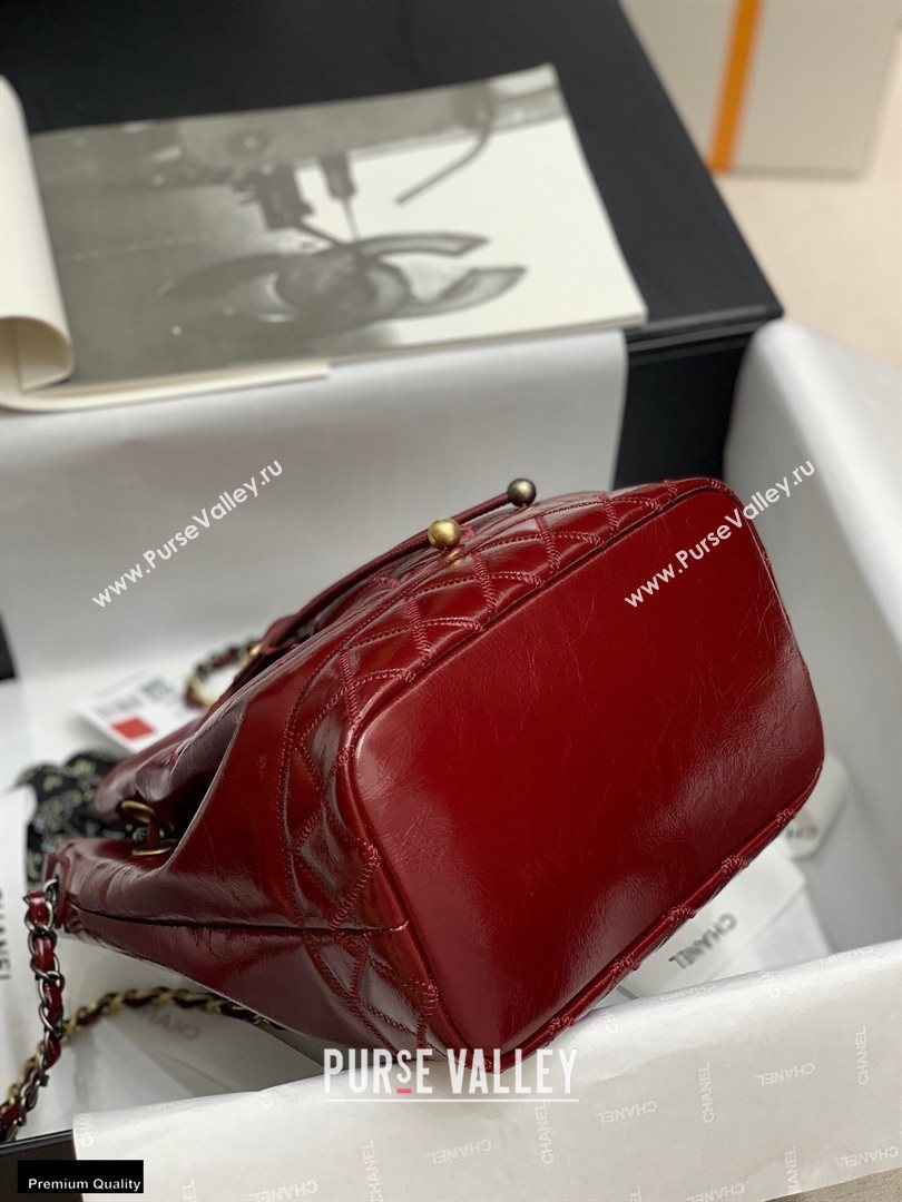 Chanel Shiny Aged Calfskin Drawstring Bucket Bag AS1877 Burgundy 2020 (jiyuan-20112629)