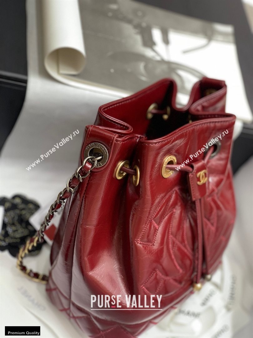 Chanel Shiny Aged Calfskin Drawstring Bucket Bag AS1877 Burgundy 2020 (jiyuan-20112629)