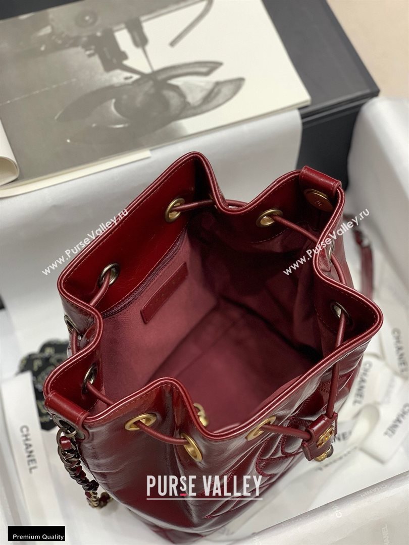 Chanel Shiny Aged Calfskin Drawstring Bucket Bag AS1877 Burgundy 2020 (jiyuan-20112629)