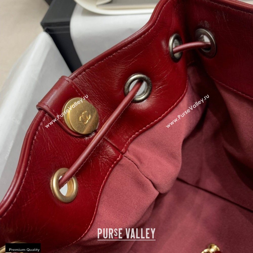 Chanel Shiny Aged Calfskin Drawstring Bucket Bag AS1877 Burgundy 2020 (jiyuan-20112629)