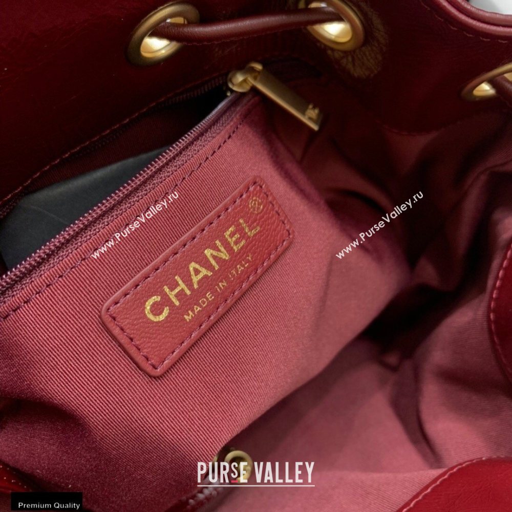 Chanel Shiny Aged Calfskin Drawstring Bucket Bag AS1877 Burgundy 2020 (jiyuan-20112629)