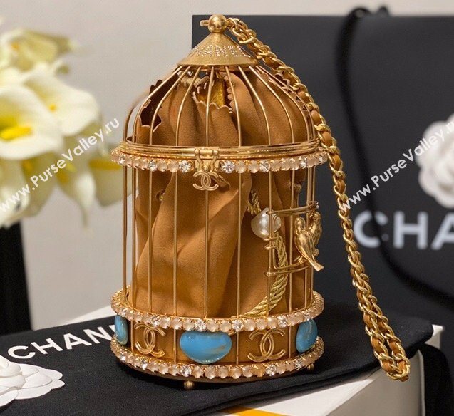Chanel Lambskin Enamel and Strass Birdcage Evening Bag AS1941 Gold/Beige 2020 (jiyuan-20112660)
