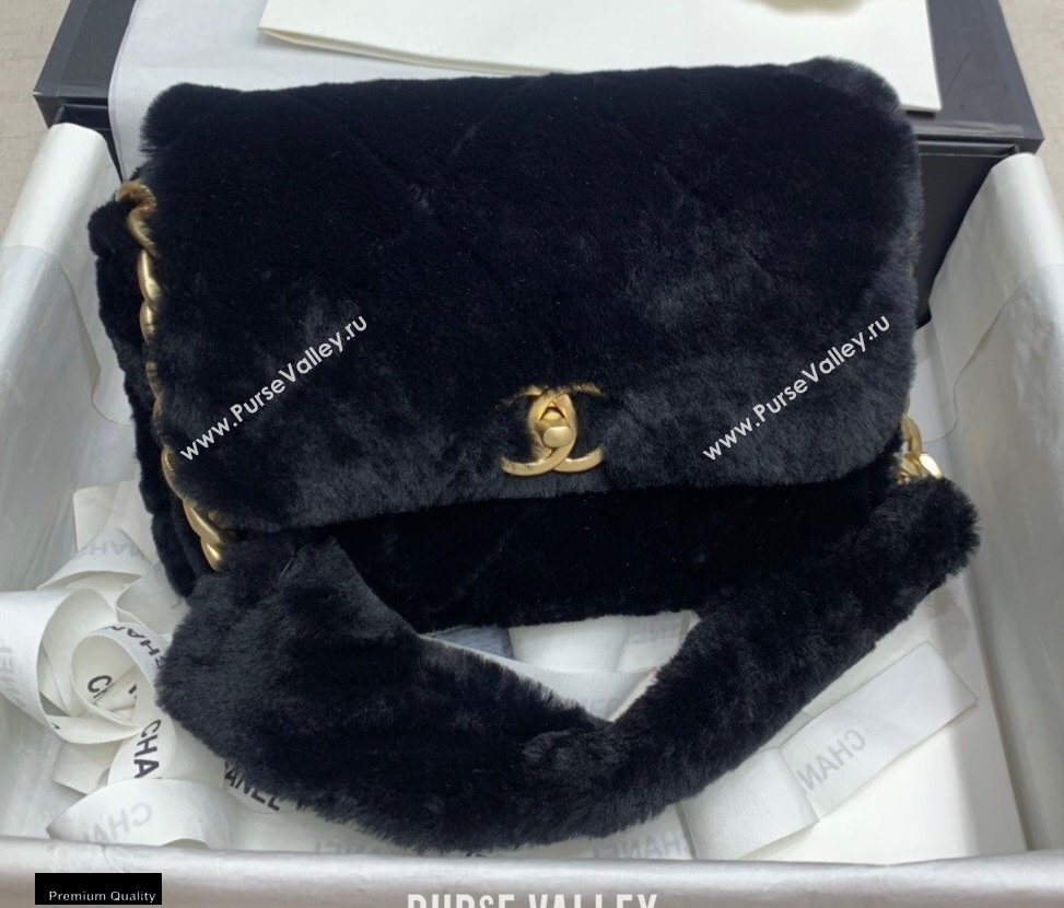 Chanel Shearling Lambskin Flap Bag AS2240 Black 2020 (jiyuan-20112634)
