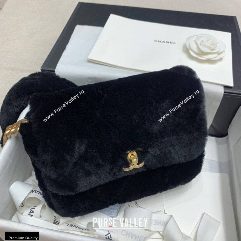 Chanel Shearling Lambskin Flap Bag AS2240 Black 2020 (jiyuan-20112634)