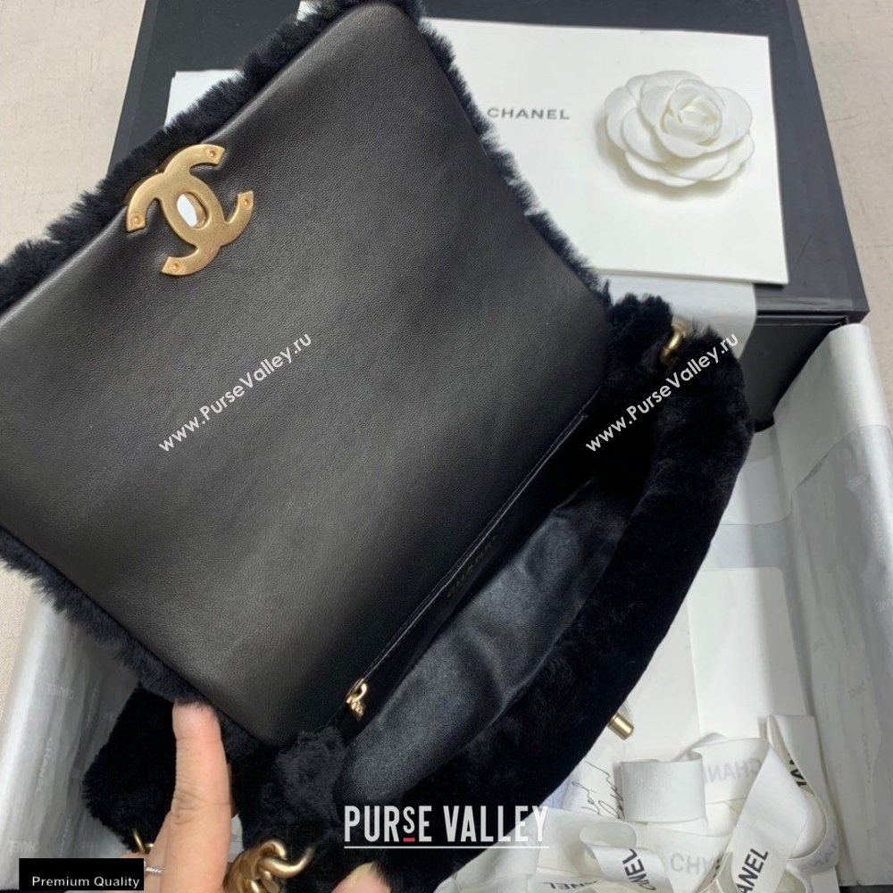 Chanel Shearling Lambskin Flap Bag AS2240 Black 2020 (jiyuan-20112634)