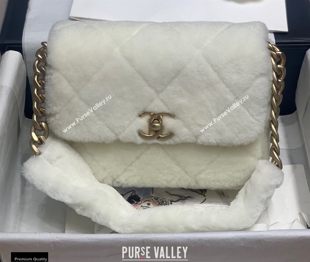 Chanel Shearling Lambskin Flap Bag AS2240 White 2020 (jiyuan-20112635)