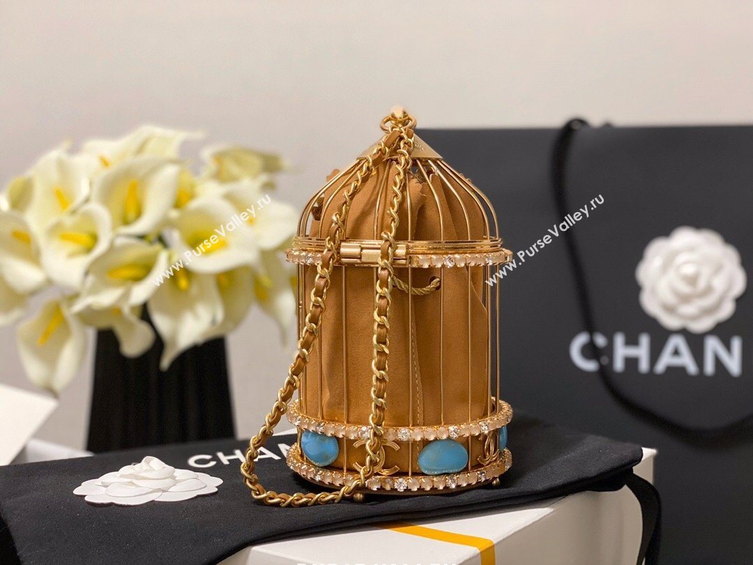 Chanel Lambskin Enamel and Strass Birdcage Evening Bag AS1941 Gold/Beige 2020 (jiyuan-20112660)