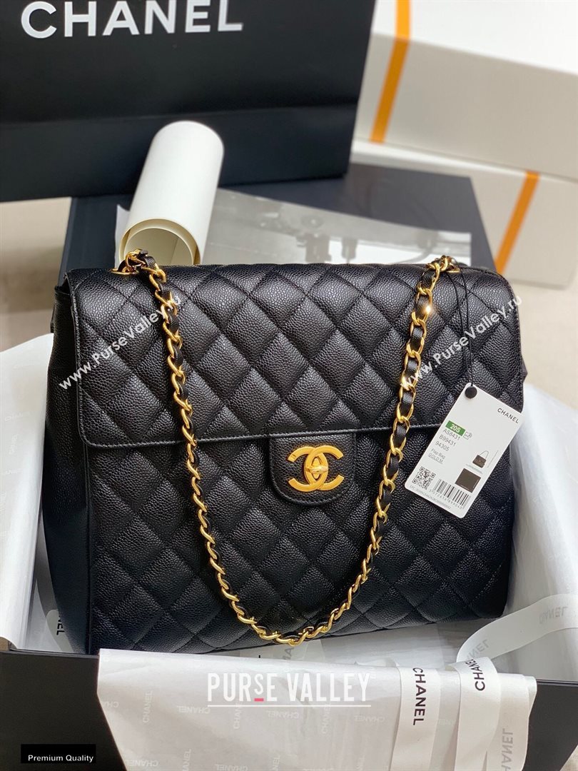 Chanel Grained Calfskin Vintage Maxi Flap Bag Black 2020 (jiyuan-20112647)