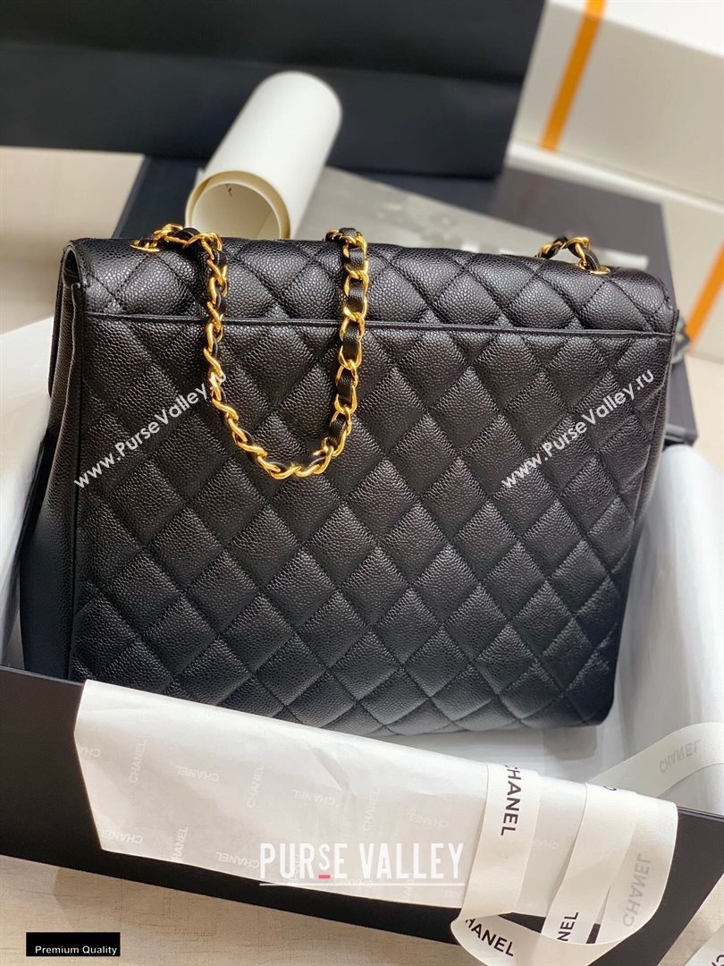 Chanel Grained Calfskin Vintage Maxi Flap Bag Black 2020 (jiyuan-20112647)