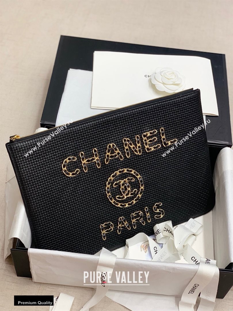 Chanel Chain Logo Large Pouch Clutch Bag Black 2020 (jiyuan-20112653)