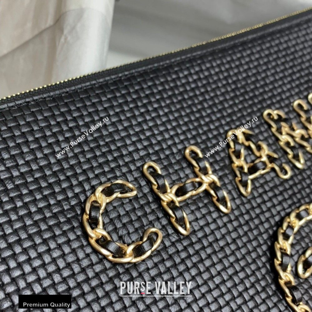 Chanel Chain Logo Large Pouch Clutch Bag Black 2020 (jiyuan-20112653)