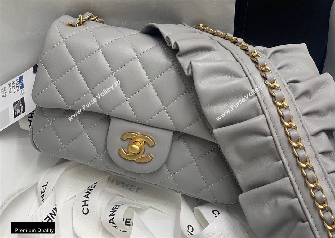 Chanel Lambskin Bag Romance Rectangular Small Flap Bag with ruffled Strap AS2204 Gray 2020 (jiyuan-20112620)