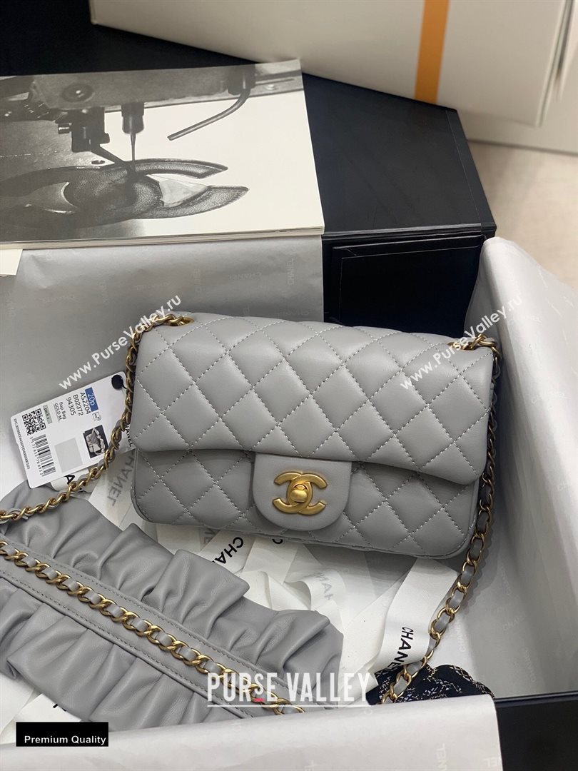 Chanel Lambskin Bag Romance Rectangular Small Flap Bag with ruffled Strap AS2204 Gray 2020 (jiyuan-20112620)