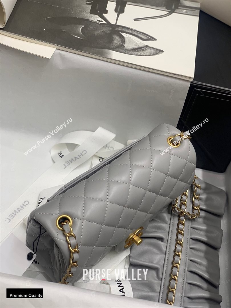Chanel Lambskin Bag Romance Rectangular Small Flap Bag with ruffled Strap AS2204 Gray 2020 (jiyuan-20112620)