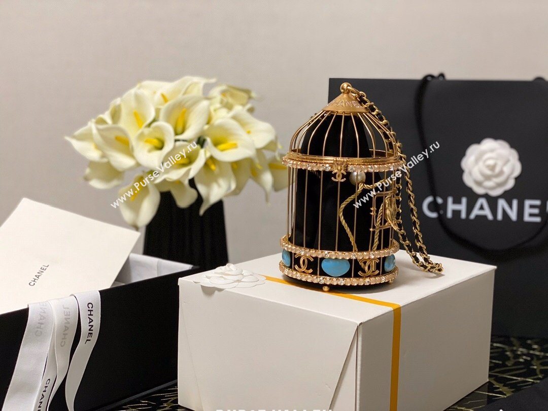 Chanel Lambskin Enamel and Strass Birdcage Evening Bag AS1941 Gold/Black 2020 (jiyuan-20112659)