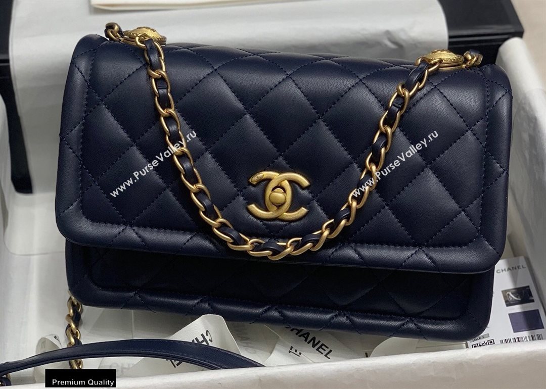 Chanel Lambskin Vintage Large Flap Bag Navy Blue 2020 (jiyuan-20112601)