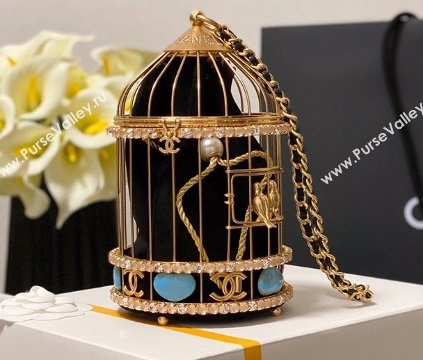 Chanel Lambskin Enamel and Strass Birdcage Evening Bag AS1941 Gold/Black 2020 (jiyuan-20112659)