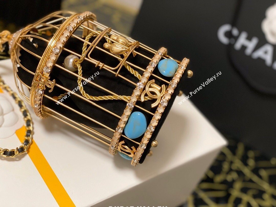 Chanel Lambskin Enamel and Strass Birdcage Evening Bag AS1941 Gold/Black 2020 (jiyuan-20112659)