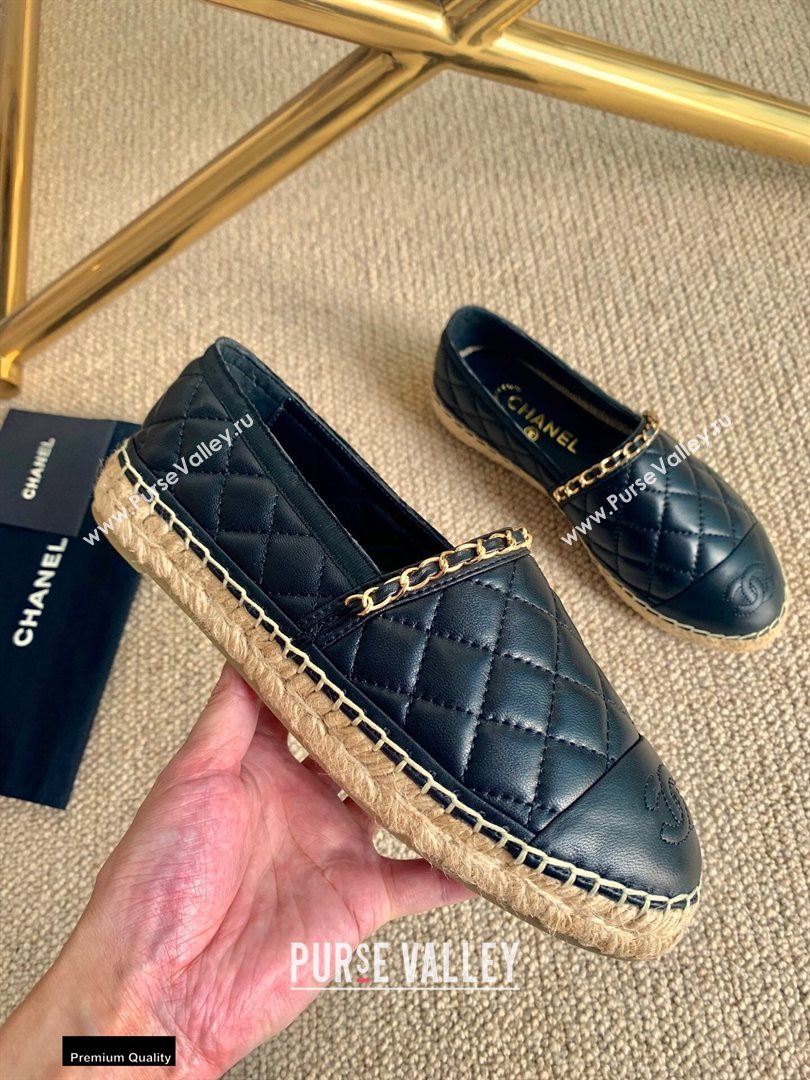 Chanel Lambskin Chain Espadrilles G36966 Black 2020 (lirenfang-20113011)