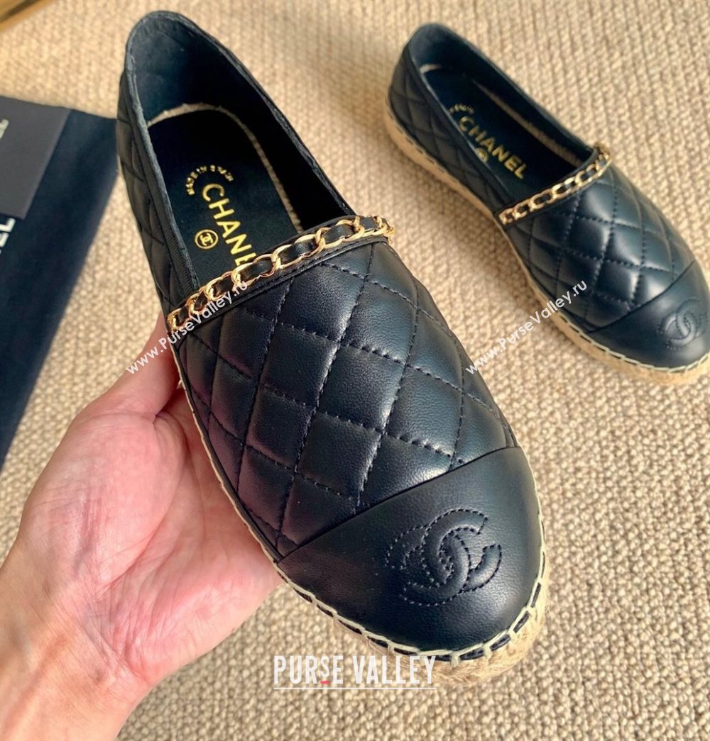 Chanel Lambskin Chain Espadrilles G36966 Black 2020 (lirenfang-20113011)