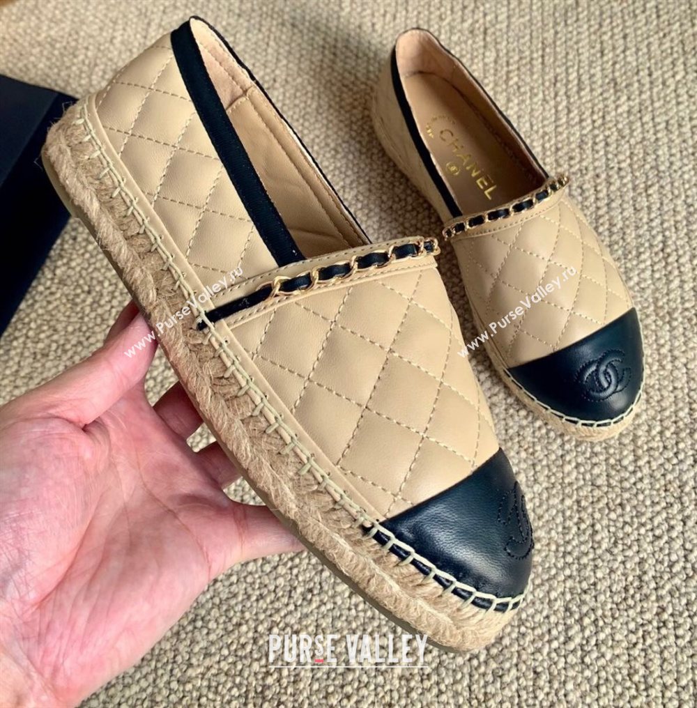 Chanel Lambskin Chain Espadrilles G36966 Beige 2020 (lirenfang-20113013)