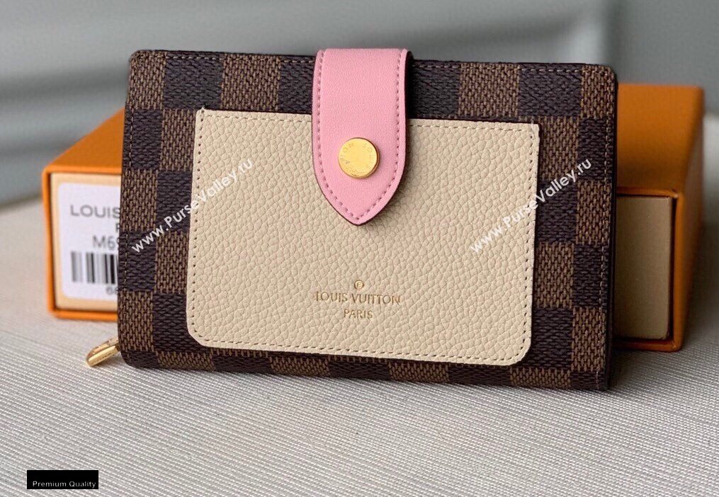 Louis Vuitton Juliette Wallet N60381 Damier Ebene Canvas Pink 2020 (kiki-20120143)