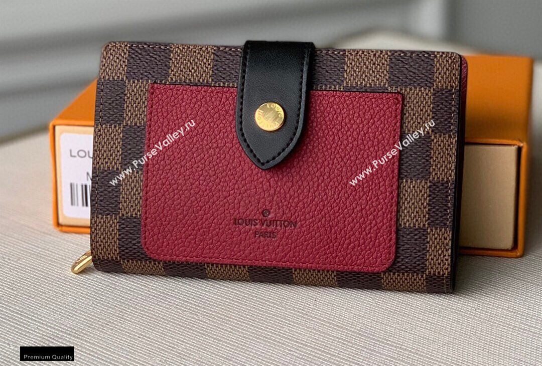 Louis Vuitton Juliette Wallet N60381 Damier Ebene Canvas Bordeaux Red 2020 (kiki-20120144)