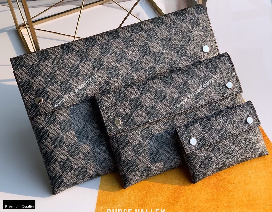 Louis Vuitton Alpha Triple Pouches Bag Damier Graphite Canvas N60255 2020 (kiki-20120135)