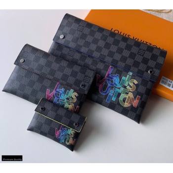 Louis Vuitton Alpha Triple Pouches Bag Damier Graphite Canvas N40296 Rainbow Logo 2020 (kiki-20120136)