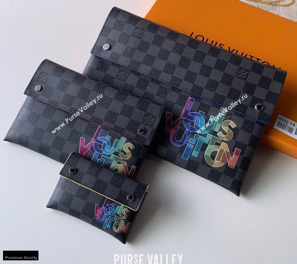 Louis Vuitton Alpha Triple Pouches Bag Damier Graphite Canvas N40296 Rainbow Logo 2020 (kiki-20120136)