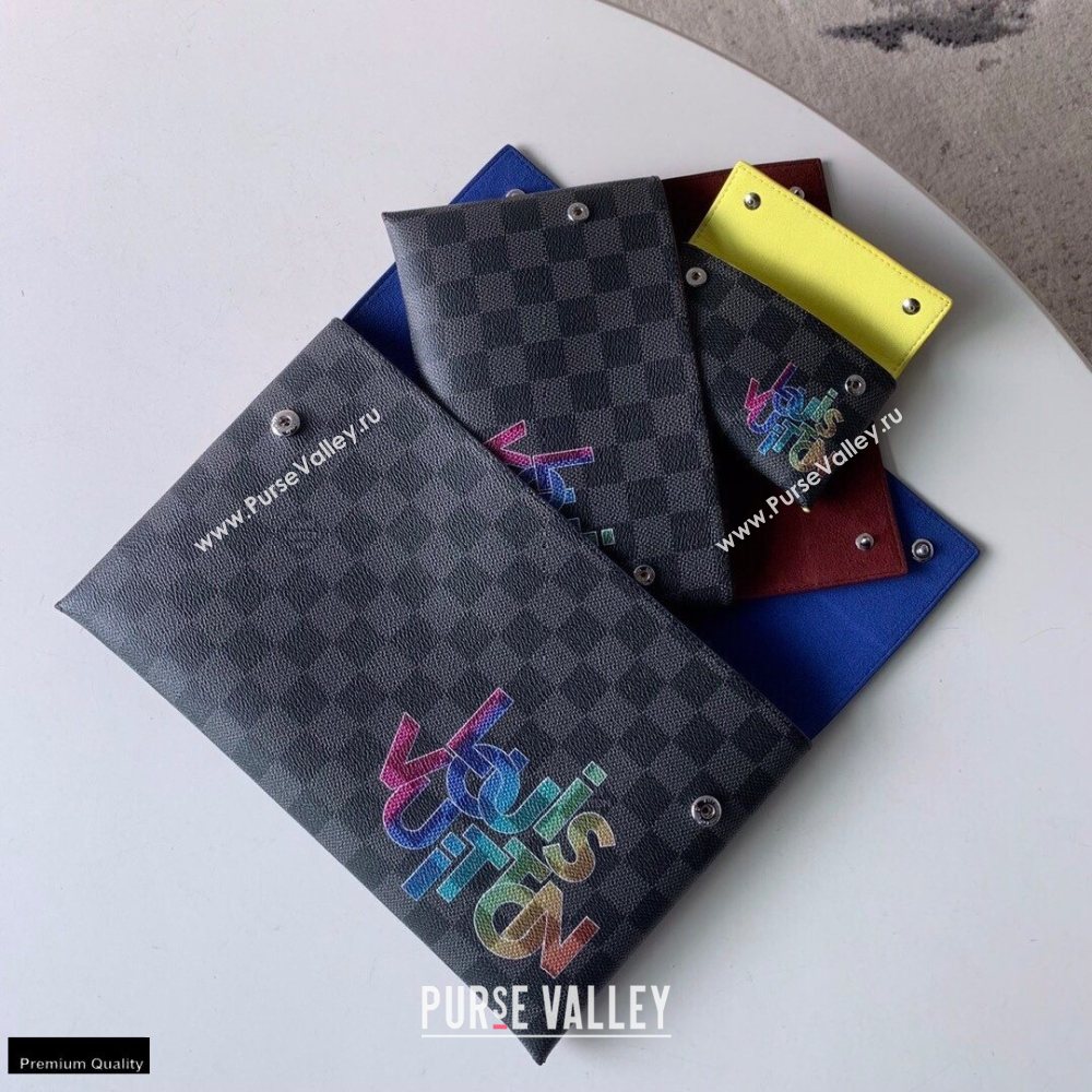 Louis Vuitton Alpha Triple Pouches Bag Damier Graphite Canvas N40296 Rainbow Logo 2020 (kiki-20120136)