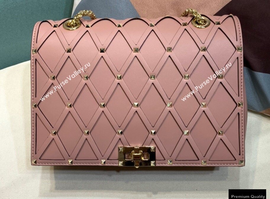 Valentino Beehive Rhombus Quilted Calfskin Chain Bag Nude Pink 2020 (xinyidai-20120714)