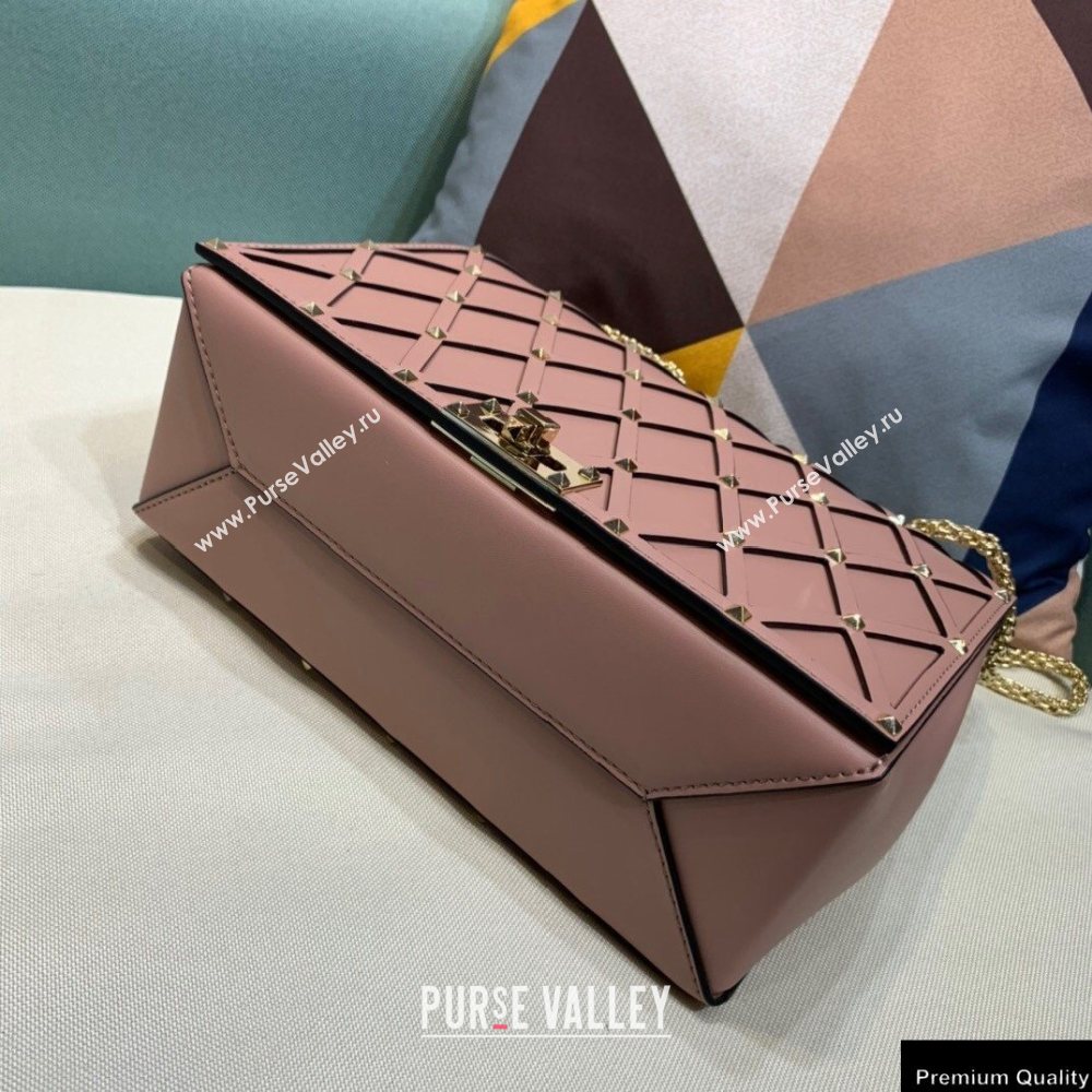 Valentino Beehive Rhombus Quilted Calfskin Chain Bag Nude Pink 2020 (xinyidai-20120714)