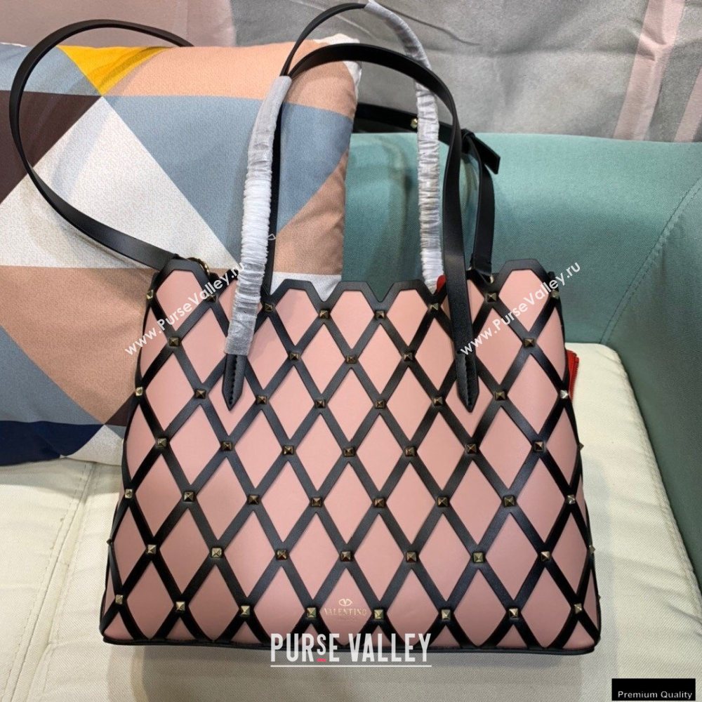 Valentino Large Beehive Rhombus Quilted Calfskin Tote Bag Nude Pink 2020 (xinyidai-20120704)