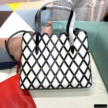 Valentino Large Beehive Rhombus Quilted Calfskin Tote Bag White 2020 (xinyidai-20120703)