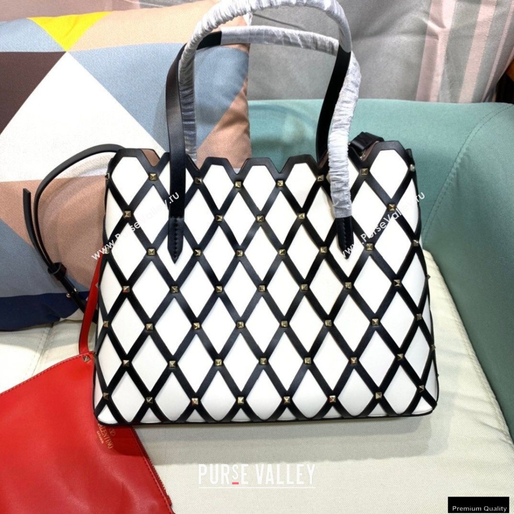Valentino Large Beehive Rhombus Quilted Calfskin Tote Bag White 2020 (xinyidai-20120703)
