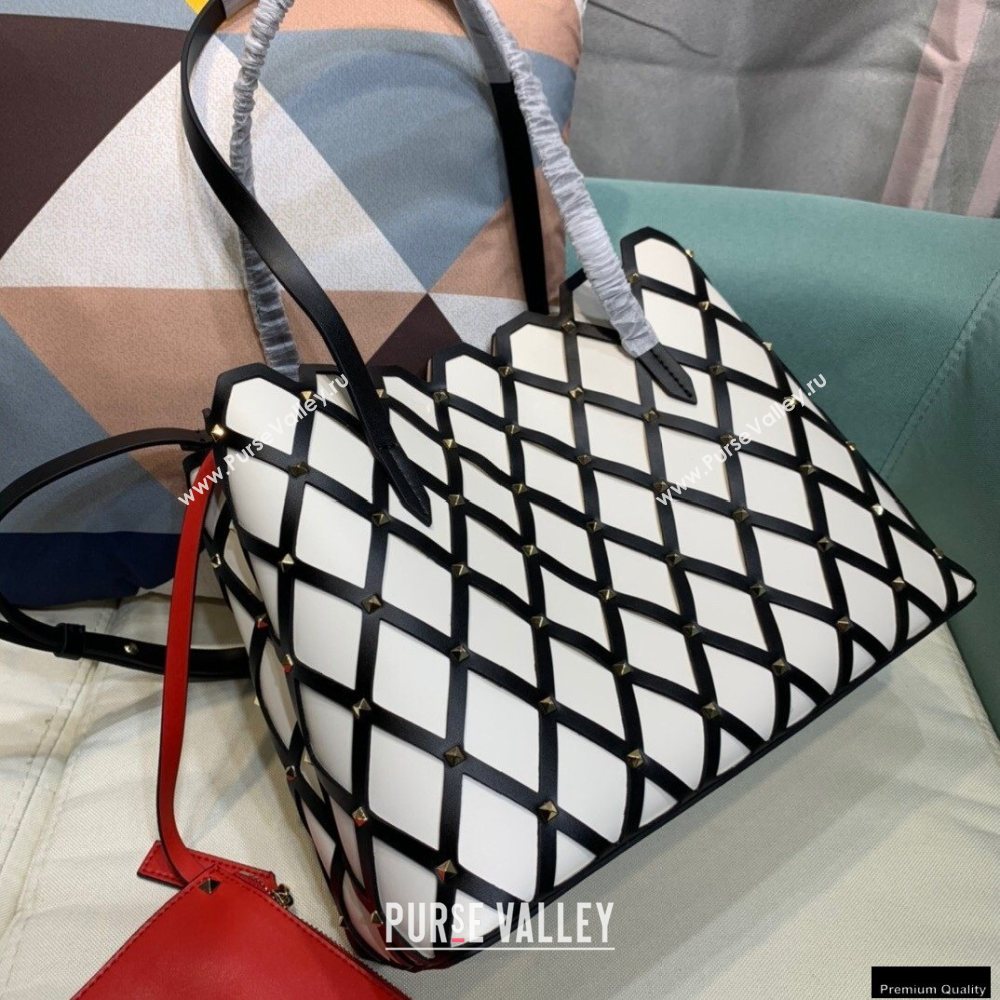 Valentino Large Beehive Rhombus Quilted Calfskin Tote Bag White 2020 (xinyidai-20120703)
