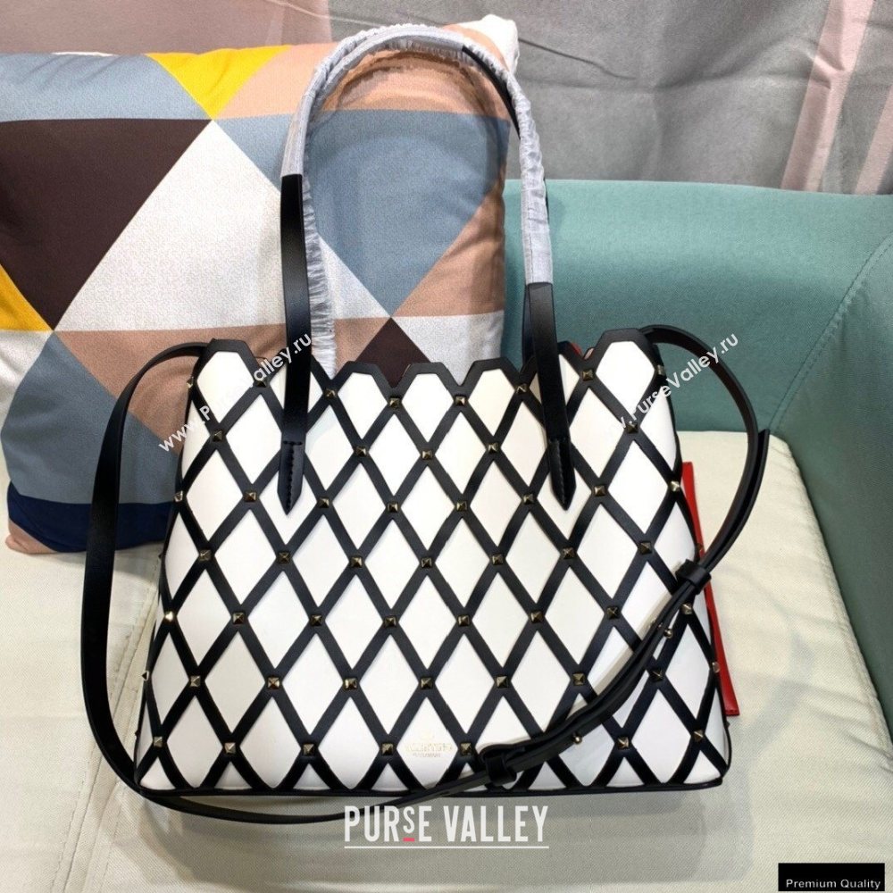 Valentino Large Beehive Rhombus Quilted Calfskin Tote Bag White 2020 (xinyidai-20120703)