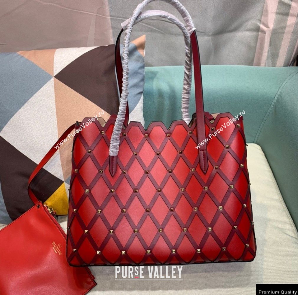 Valentino Large Beehive Rhombus Quilted Calfskin Tote Bag Red 2020 (xinyidai-20120705)